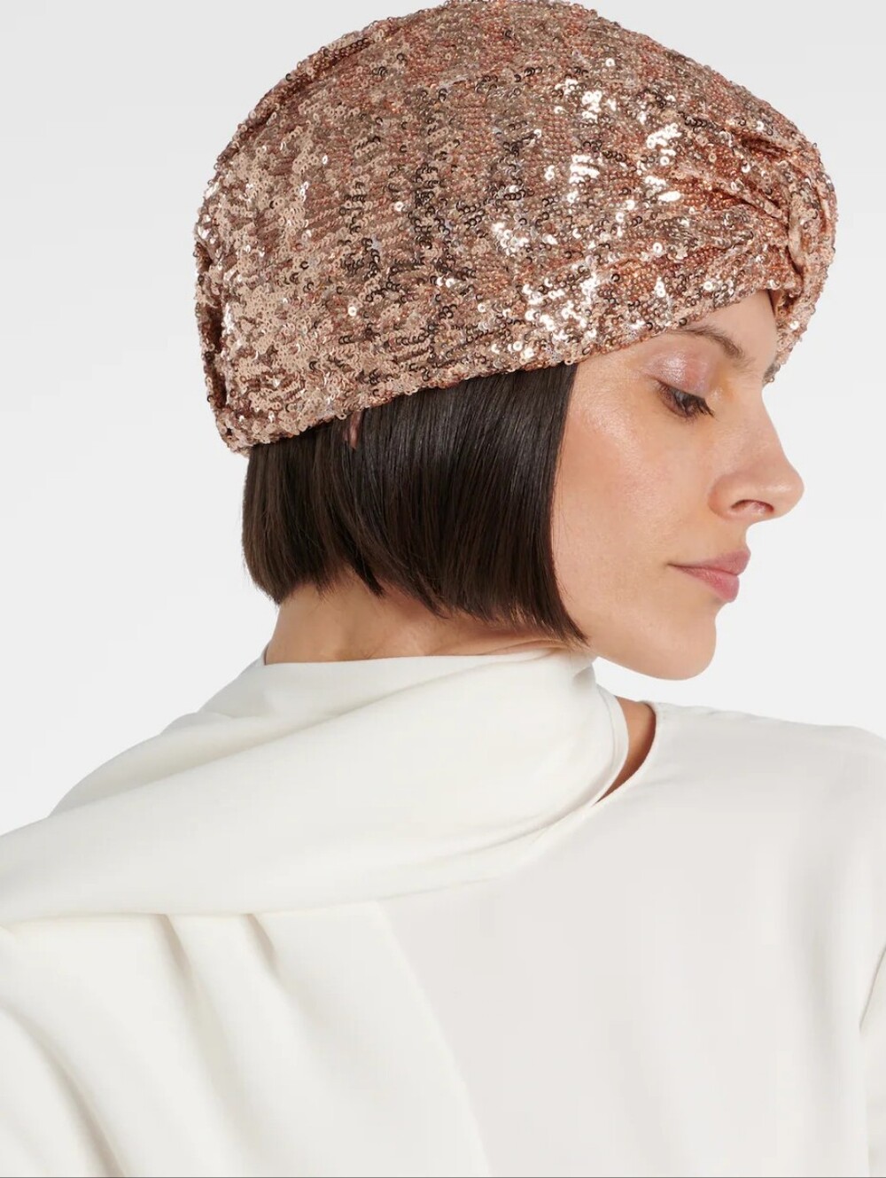 Rose Gold Sequin Turban Bonnet Pleated Hair Wrap Small